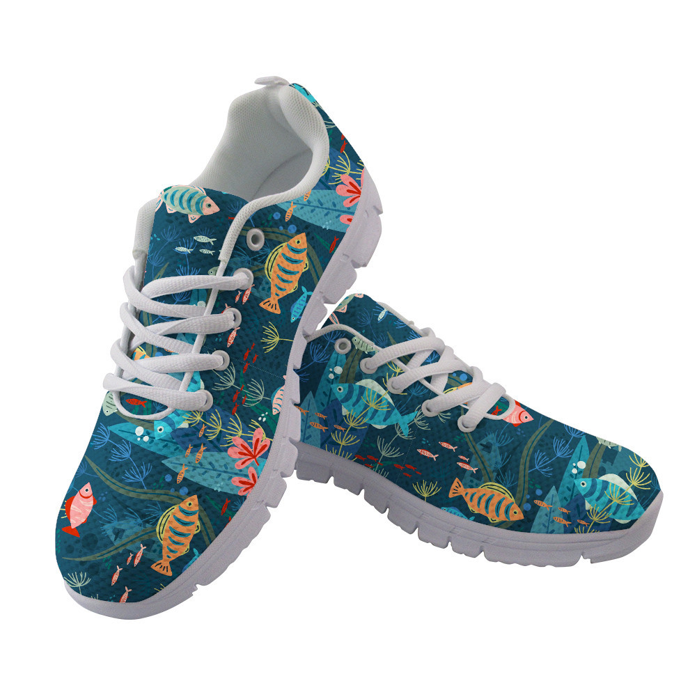 Pattern Of Aquarium Life With Colorful Fishes And Sea Weeds Swimming Running Shoes Sport Sneakers