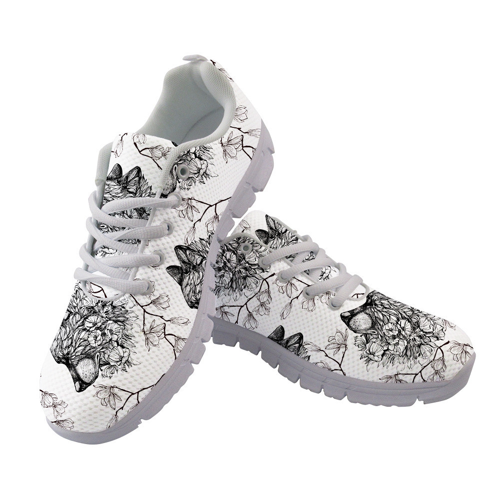 Nature Flowers And Black Wolfs Head Running Shoes Sport Sneakers