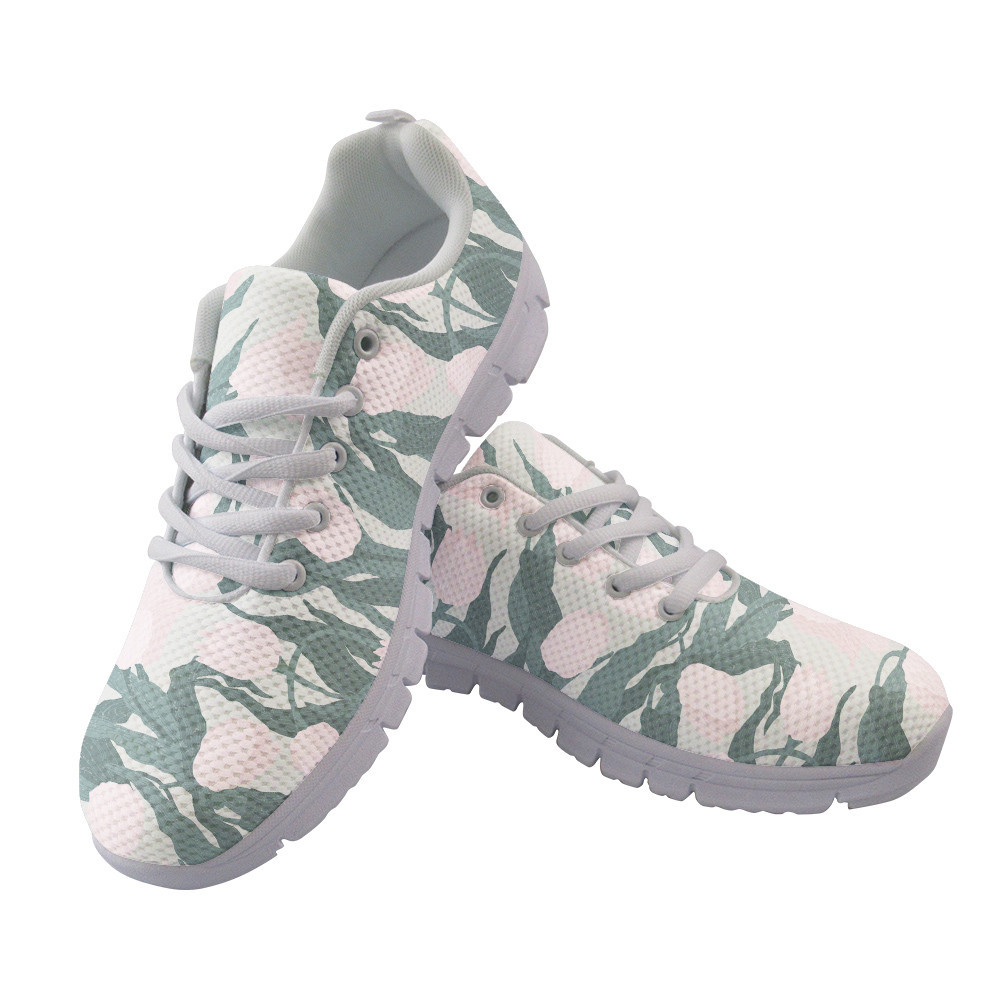 Pastel Pink Tulip Flowers On Light Green Background Sketch Pattern Running Shoes Sport Sneakers